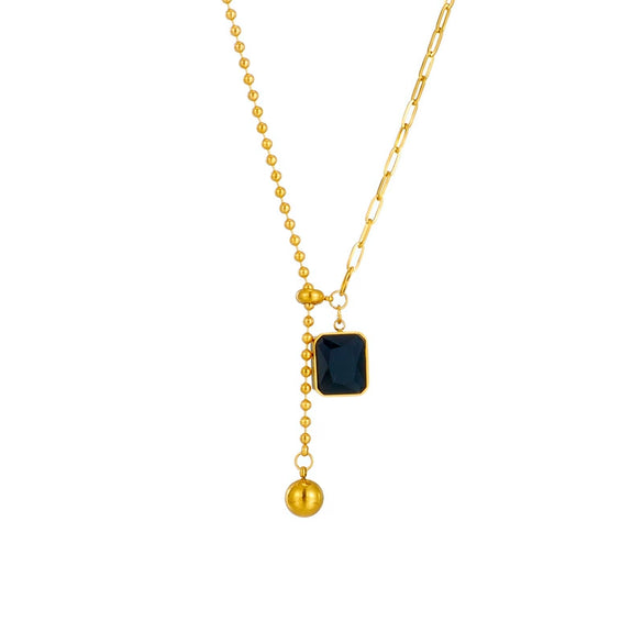 Wholesale Clavicle Necklace Stainless Steel Geometric Black Square Diamond Round Beads Asymmetrical Pullout Adjustable Ball Chain Electroplated For Women