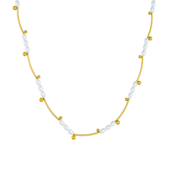 Wholesale Clavicle Necklace Stainless Steel Goldplated Pearl Oval Geometric Retro Light Luxury Style For Women
