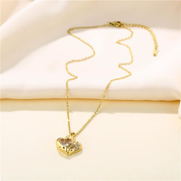 Wholesale Clavicle Necklace Stainless Steel Mixed Gem Inlay Electroplating Geometric Peach Heart Style