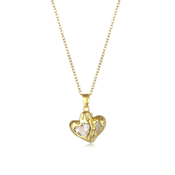 Wholesale Clavicle Necklace Stainless Steel Mixed Gem Inlay Electroplating Geometric Peach Heart Style
