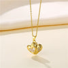 Wholesale Clavicle Necklace Stainless Steel Mixed Gem Inlay Electroplating Geometric Peach Heart Style