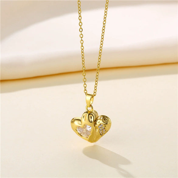 Wholesale Clavicle Necklace Stainless Steel Mixed Gem Inlay Electroplating Geometric Peach Heart Style