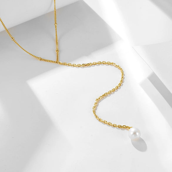 Wholesale Clavicle Necklace 925 Sterling Silver Natural Cultured Pearl Geometric Long Tassel Chain For Women