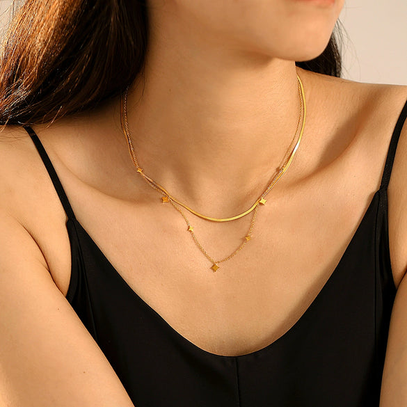 Wholesale Clavicle Necklace 316L Stainless Steel Geometric Star Electroplating Style For Women