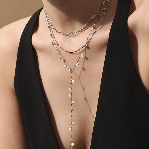 Wholesale Clavicle Necklace 316L Stainless Steel 316L Stainless Steel Geometric Electroplated Tassel Disc Yshaped Light Luxury Style For Women