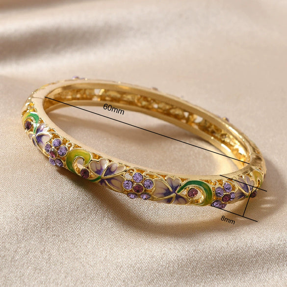 Wholesale Cloisonne Women's Opening Bracelet Palace Style Traditional Gold Plated Electroplated Inlay High Light Diamond Jewelry