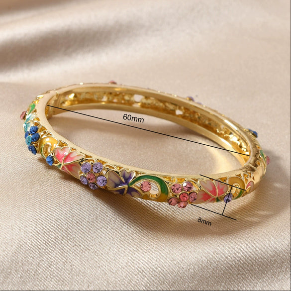 Wholesale Cloisonne Women's Opening Bracelet Palace Style Traditional Gold Plated Electroplated Inlay High Light Diamond Jewelry