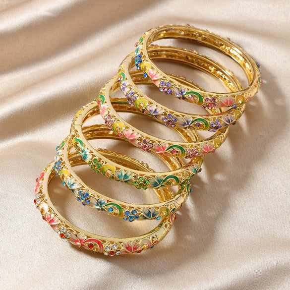Wholesale Cloisonne Women's Opening Bracelet Palace Style Traditional Gold Plated Electroplated Inlay High Light Diamond Jewelry