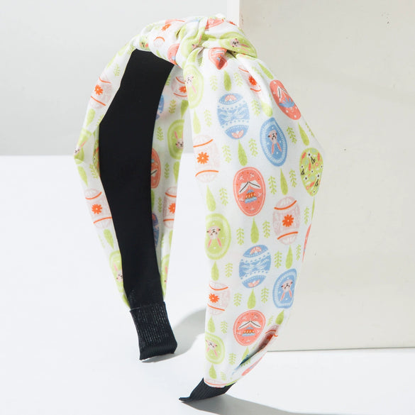 Wholesale Cloth Easter Egg Hair Hoop With Bunny Print And Diamond Design For Women