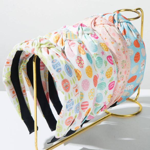 Wholesale Cloth Easter Egg Hair Hoop With Bunny Print And Diamond Design For Women