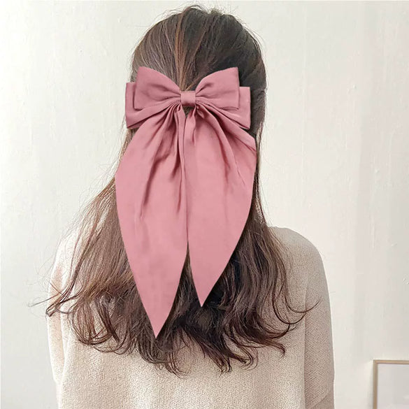 Wholesale Cloth Handmade Retro Ribbon Bow Spring Clip Hairpin For Women
