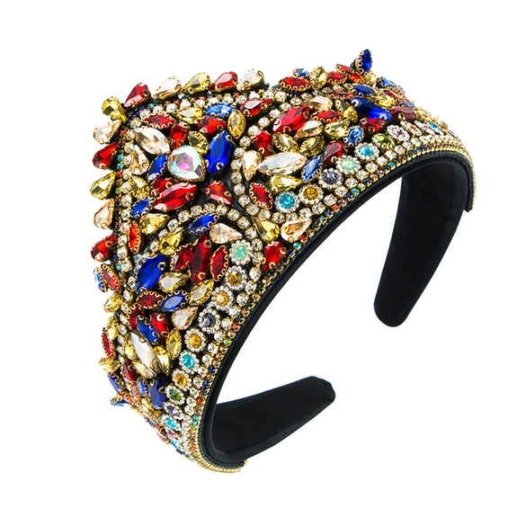 Wholesale Cloth Heavy Craft Diamond Headband Retro Exaggerated Crown Shaped Light Luxury Style Women's Hair Accessories