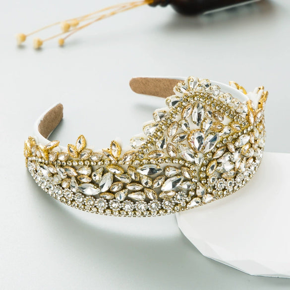 Wholesale Cloth Heavy Craft Diamond Headband Retro Exaggerated Crown Shaped Light Luxury Style Women's Hair Accessories