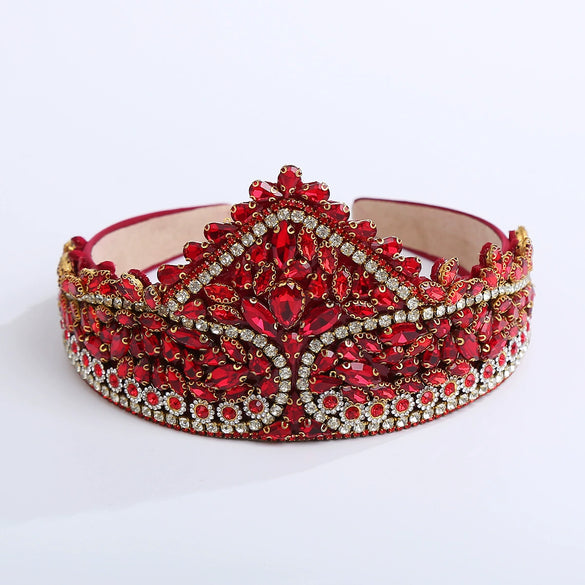 Wholesale Cloth Heavy Craft Diamond Headband Retro Exaggerated Crown Shaped Light Luxury Style Women's Hair Accessories