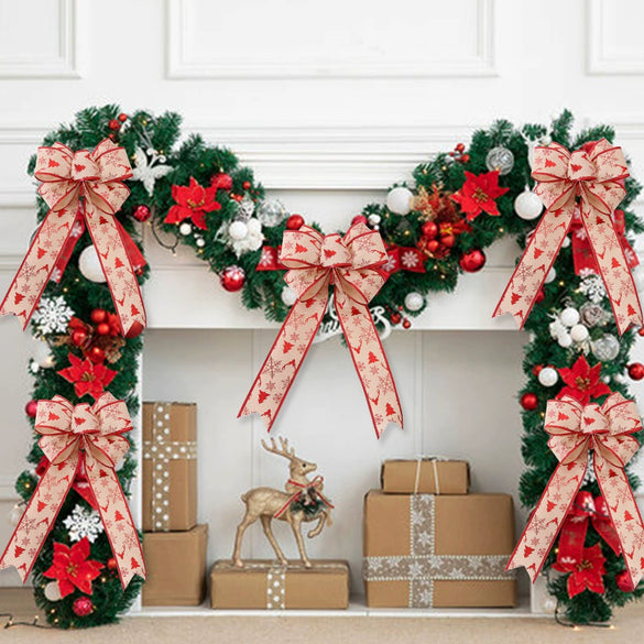Wholesale Cloth Machinemade Christmas Tree Decoration Pendant With Maple Leaf And Snowflake Shaped Ribbon Bow For Wall And Door Hanging