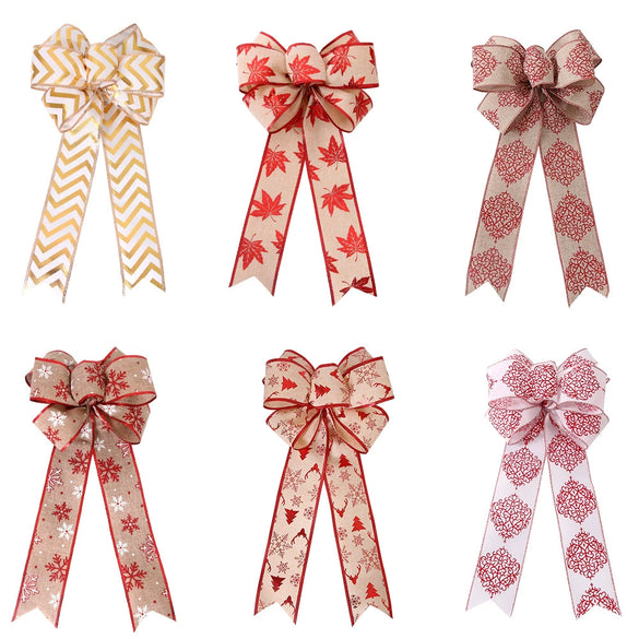 Wholesale Cloth Machinemade Christmas Tree Decoration Pendant With Maple Leaf And Snowflake Shaped Ribbon Bow For Wall And Door Hanging