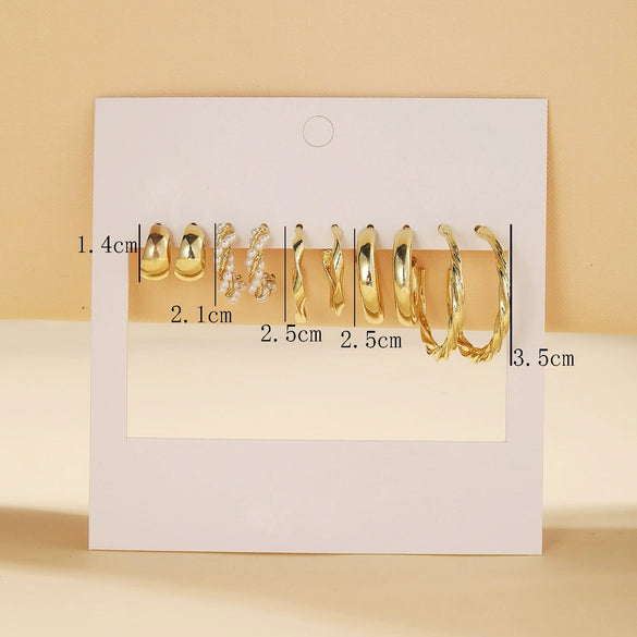 Wholesale Cold Style Metal Earrings Set 5 Pairs Of Creative Simple Golden Circle Earrings With Pearl Geometric Pattern Alloy Material Electroplating Treatment