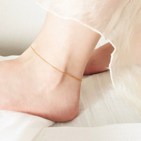 Wholesale Cold Style Thin Snake Bone Chain Anklet Titanium Steel Geometric Design 18K Gold Plated Nonfading Exquisite Niche Personality