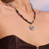 Wholesale Collarbone Necklace Handmade With Oil Drop Flower Agate Beads 316L Stainless Steel And 316L Stainless Steel Geometric Pattern Electroplated For Women