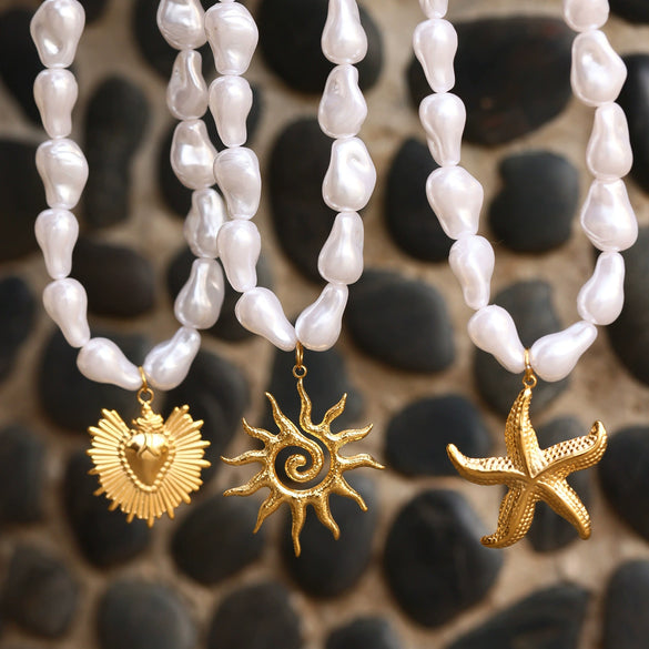 Wholesale Collarbone Necklace 316L Stainless Steel Shell Beads Geometric Light Luxury Electroplating Women