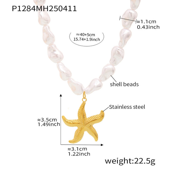 Wholesale Collarbone Necklace 316L Stainless Steel Shell Beads Geometric Light Luxury Electroplating Women