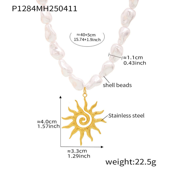 Wholesale Collarbone Necklace 316L Stainless Steel Shell Beads Geometric Light Luxury Electroplating Women