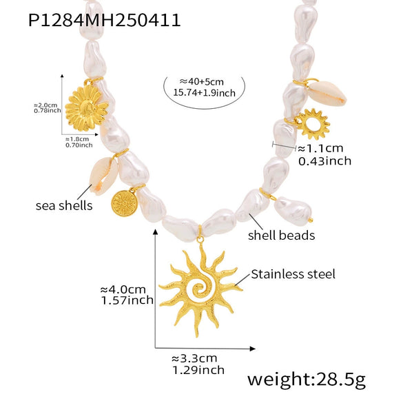 Wholesale Collarbone Necklace 316L Stainless Steel Shell Beads Geometric Light Luxury Electroplating Women