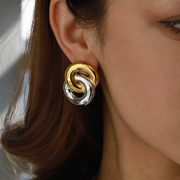 Wholesale Color Matching Titanium Steel Geometric Earrings With Electroplating For Women