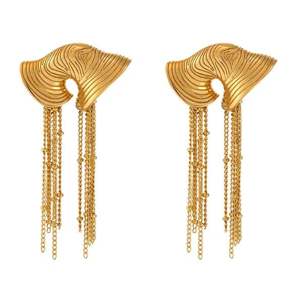 Wholesale Colorblock Tassel Earrings With Conch Snail Design Stainless Steel Geometric Pattern Pvd Plated Fashionable Colorretaining For Women