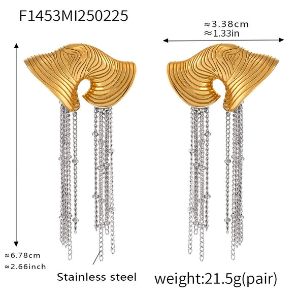 Wholesale Colorblock Tassel Earrings With Conch Snail Design Stainless Steel Geometric Pattern Pvd Plated Fashionable Colorretaining For Women