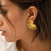Wholesale Colorblocked Electroplated Geometric Stainless Steel Fanshaped Earrings For Women