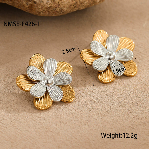 Wholesale Colorblocked Flower Geometric Stainless Steel Earrings Plated With 18K Gold