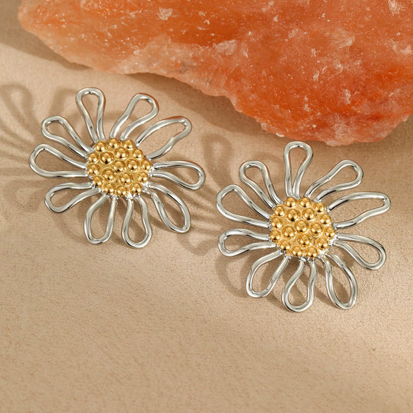 Wholesale Colorblocked Flower Geometric Stainless Steel Earrings Plated With 18K Gold