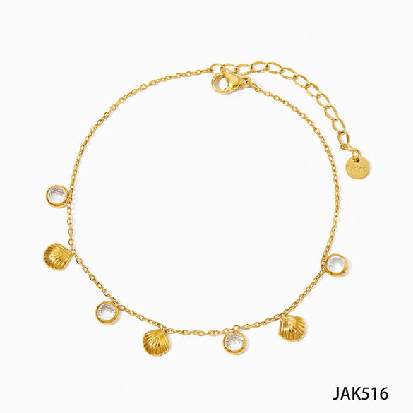 Wholesale Colored Zircon Shell Pendant Anklet In Stainless Steel With Geometric Pattern And Hot Plating For Women