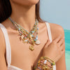 Wholesale Colorful Clavicle Necklace And Bracelet Set With Shell Conch Fish Bone Pendant In Vacation Style Made Of Stainless Steel With Electroplating