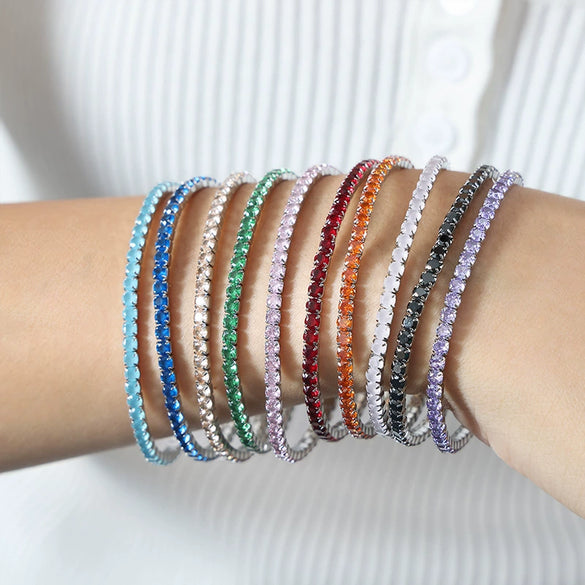 Wholesale Colorful Elastic Zircon Geometric Titanium Steel 18K Gold Electroplated Nonfading Women's Bracelet