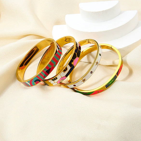 Wholesale Colorful Enamel Geometric Star Dripping Oil Stainless Steel Goldplated Waterproof Bracelet For Women