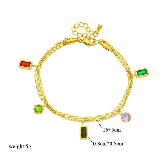 Wholesale Colorful Geometric Irregular Diamond Titanium Steel Pendant With Double Layer Chain Electroplated Unisex Jewelry Bracelet