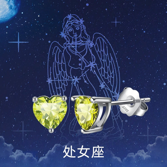 Wholesale Colorful Heartshaped Zircon Earrings With Twelve Constellations Birthstone Silver Electroplated
