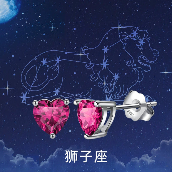 Wholesale Colorful Heartshaped Zircon Earrings With Twelve Constellations Birthstone Silver Electroplated