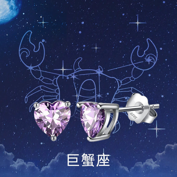 Wholesale Colorful Heartshaped Zircon Earrings With Twelve Constellations Birthstone Silver Electroplated