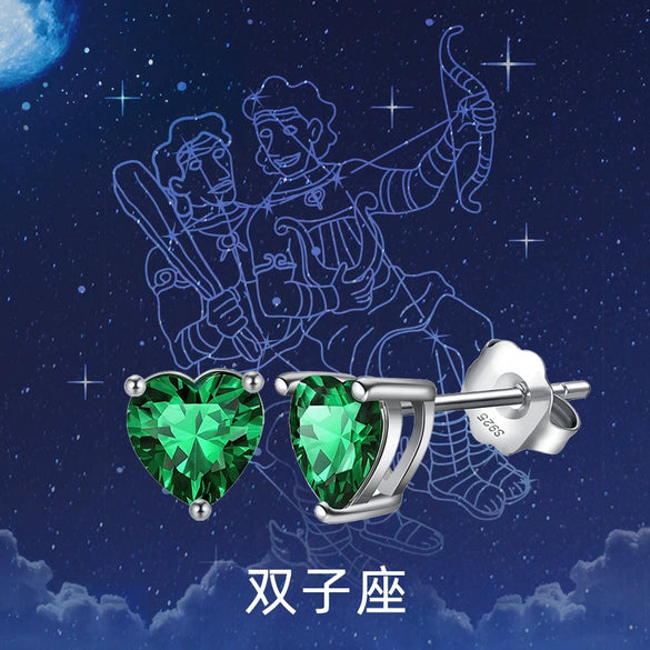 Wholesale Colorful Heartshaped Zircon Earrings With Twelve Constellations Birthstone Silver Electroplated