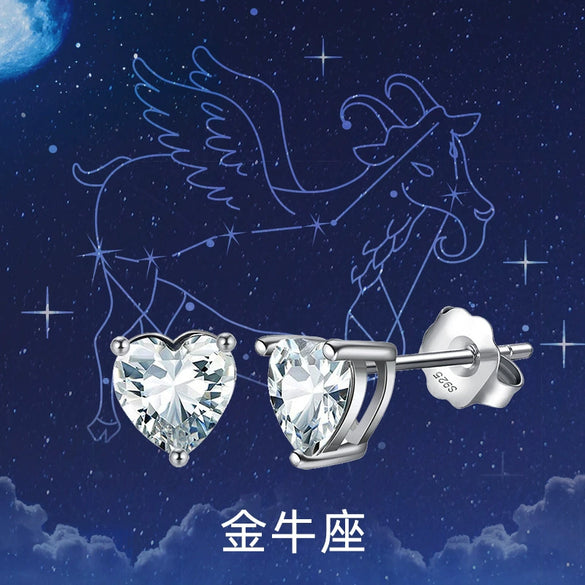 Wholesale Colorful Heartshaped Zircon Earrings With Twelve Constellations Birthstone Silver Electroplated