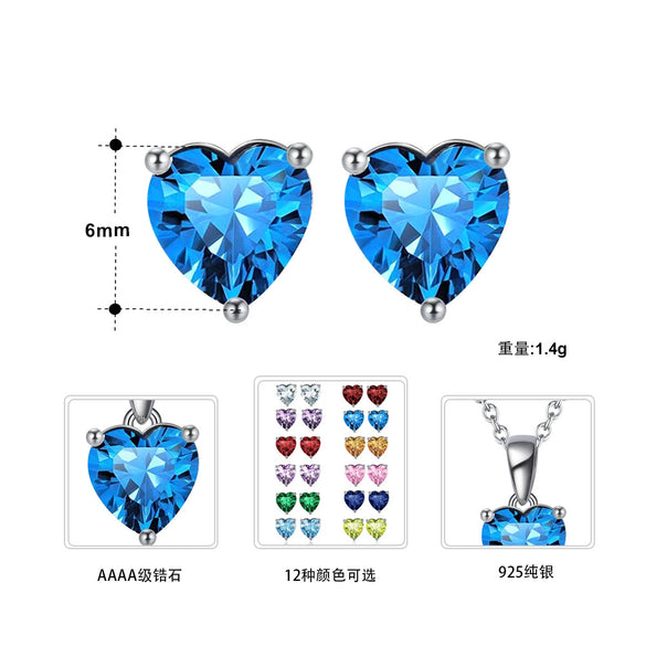 Wholesale Colorful Heartshaped Zircon Earrings With Twelve Constellations Birthstone Silver Electroplated