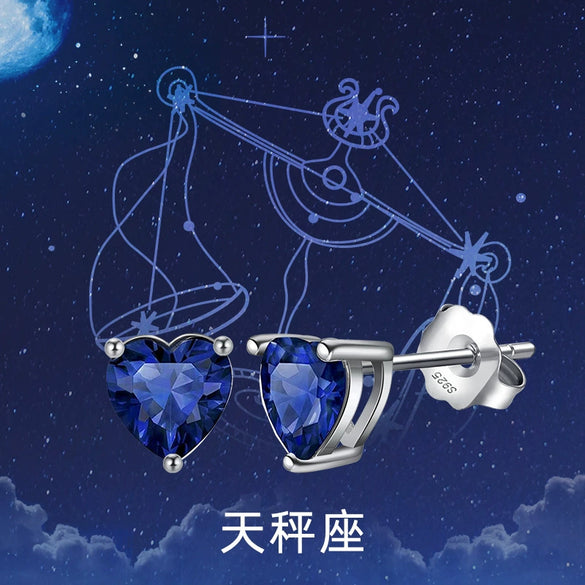 Wholesale Colorful Heartshaped Zircon Earrings With Twelve Constellations Birthstone Silver Electroplated