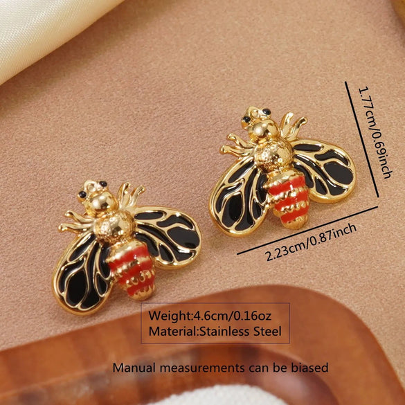 Wholesale Colorful Oil Dripping Bee Stainless Steel Insect Pattern Earrings For Women
