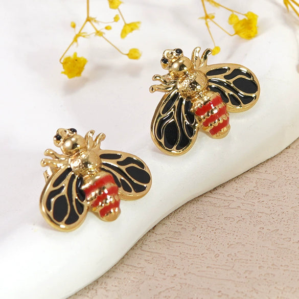 Wholesale Colorful Oil Dripping Bee Stainless Steel Insect Pattern Earrings For Women