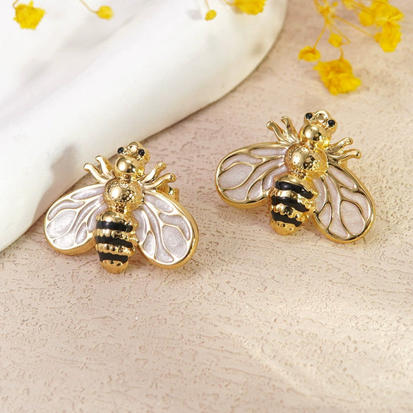 Wholesale Colorful Oil Dripping Bee Stainless Steel Insect Pattern Earrings For Women
