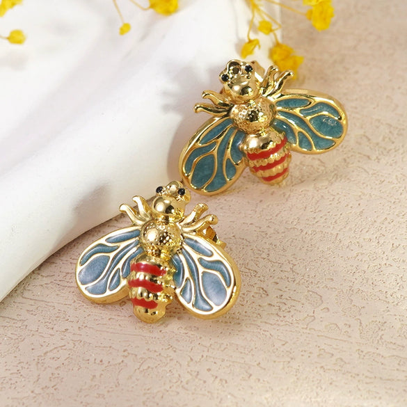Wholesale Colorful Oil Dripping Bee Stainless Steel Insect Pattern Earrings For Women