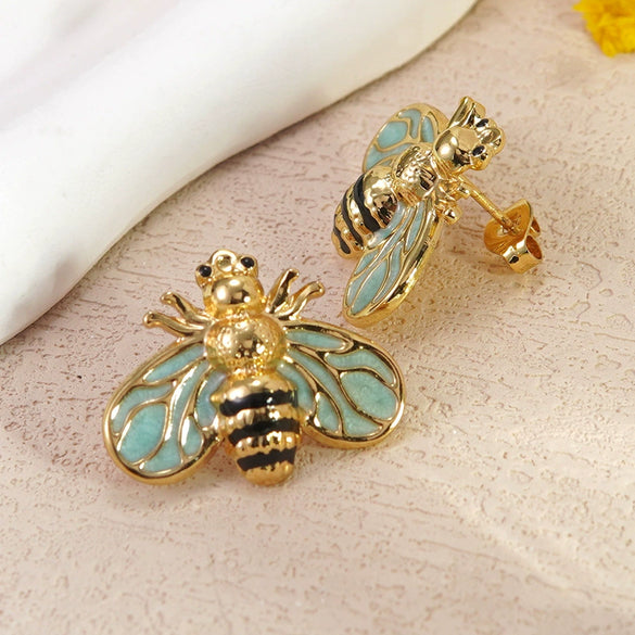 Wholesale Colorful Oil Dripping Bee Stainless Steel Insect Pattern Earrings For Women